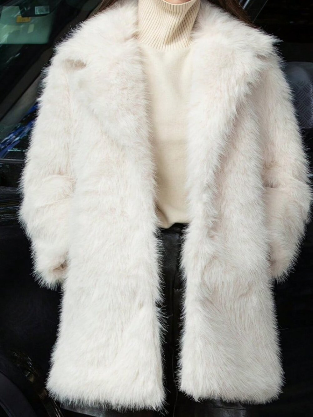 Beige womens Oversize Faux Fur teddy Coat - Picture 9 of 9